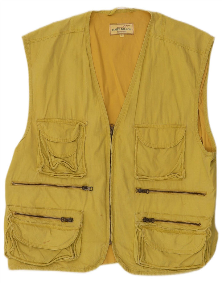 JAMES DILLON Mens Utility Gilet UK 40 Large Yellow Cotton