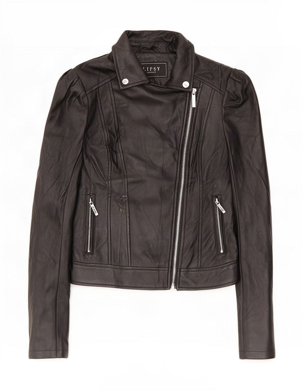 Giacca da motociclista da donna in ecopelle Lipsy UK 8 piccola poliestere nero