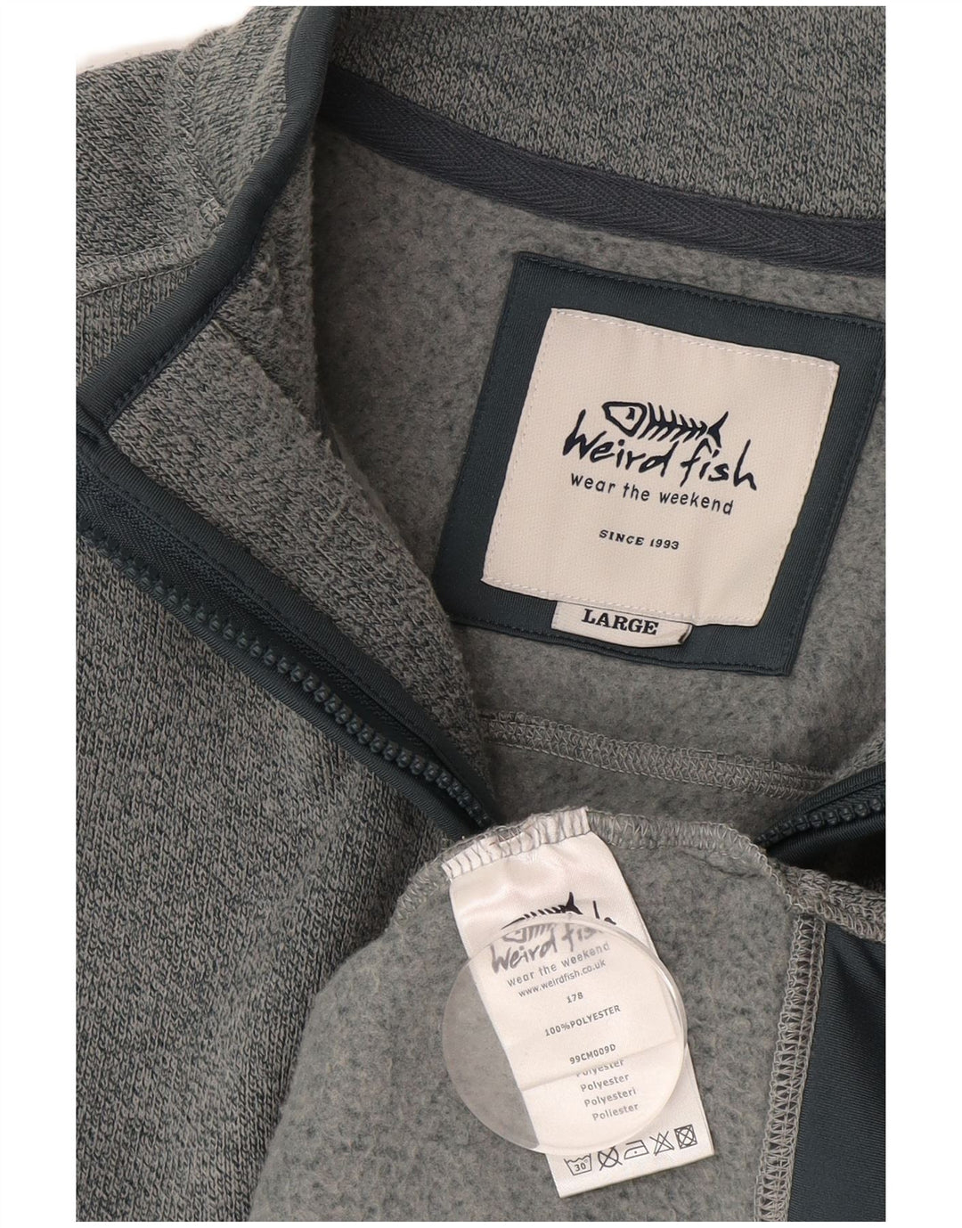 Felpa da uomo con collo con zip Weird Fish, grande poliestere chiazzato blu