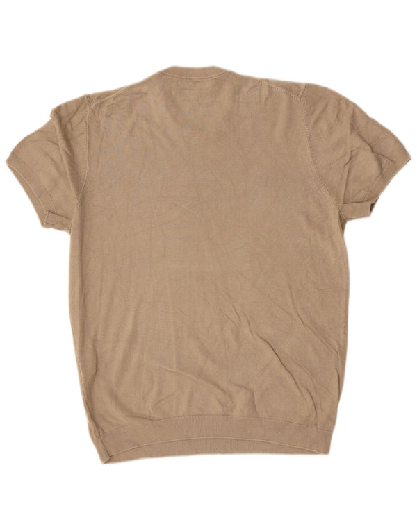 Zara Mens Short Sleeve Crew Neck Jumper Sweater Small Brown Viscose