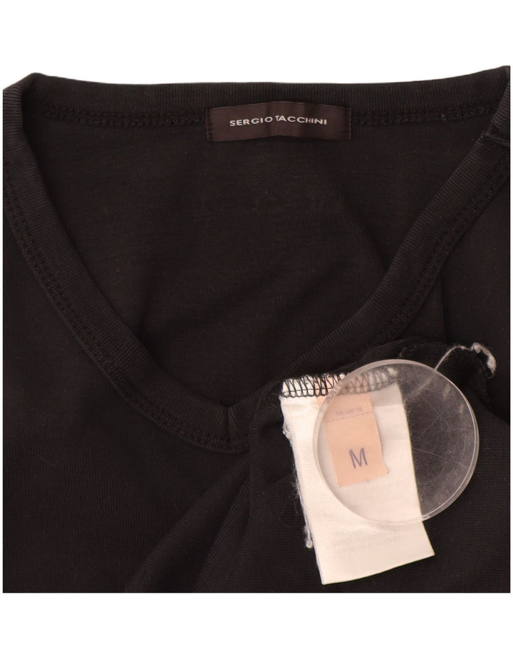 SERGIO TACCHINI Top da donna manica lunga UK 12 medio cotone nero