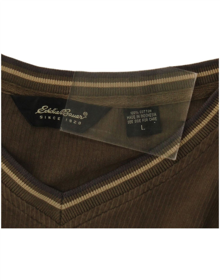 EDDIE BAUER Mens T-Shirt Top Large Khaki Striped Cotton