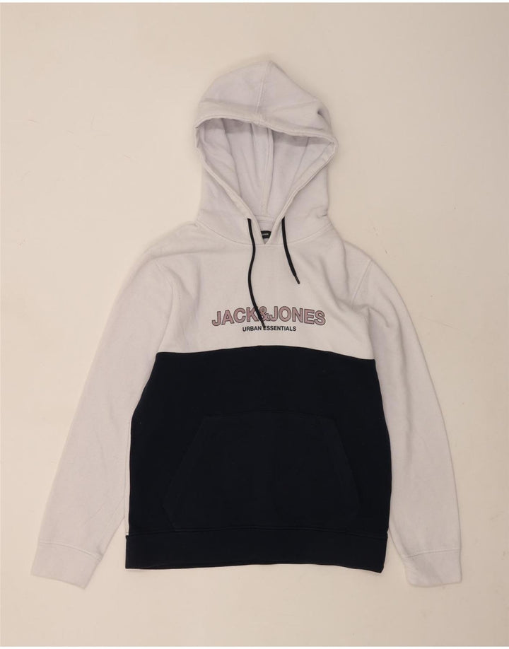 JACK & JONES Felpa con cappuccio grafica da uomo grande in poliestere bianco a blocchi di colore