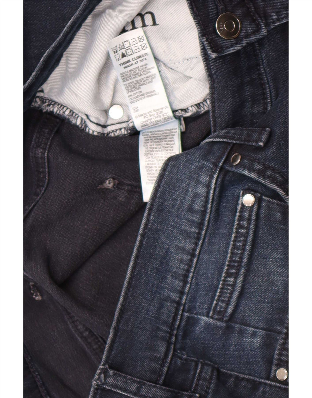 Jeans slim da uomo Marks & Spencer W36 L33 cotone blu navy