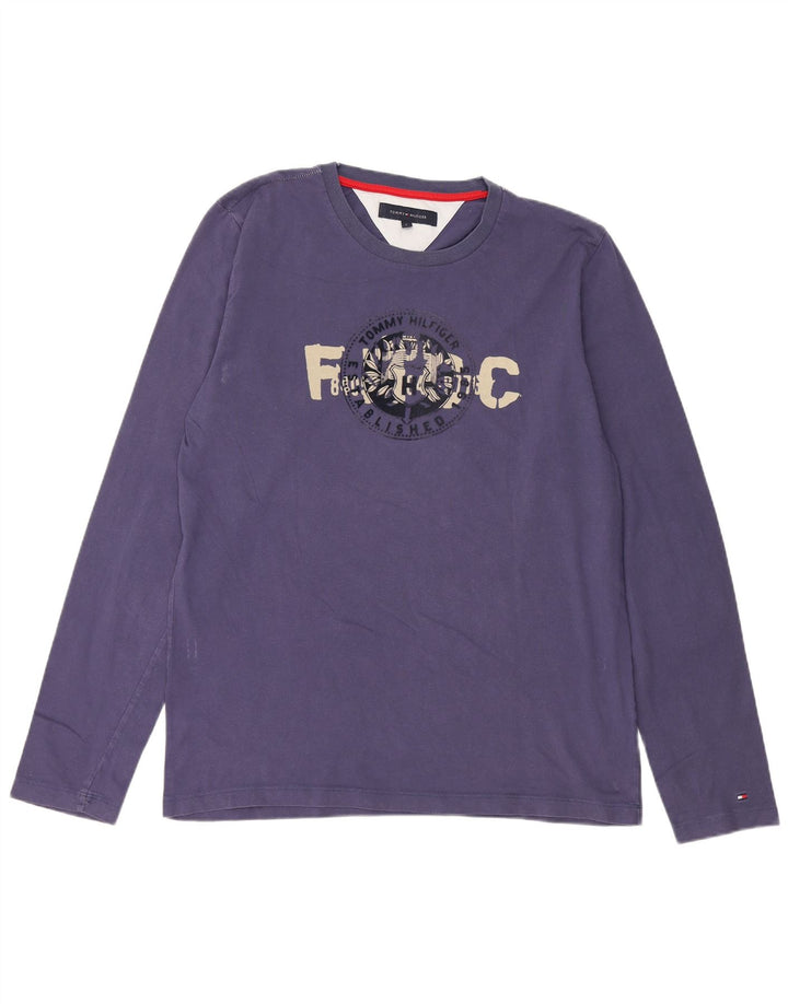 Tommy Hilfiger Maglietta grafica da uomo a maniche lunghe di grandi dimensioni in cotone blu navy