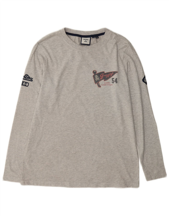 Top grafico da donna a maniche lunghe Superdry UK 12 cotone grigio medio