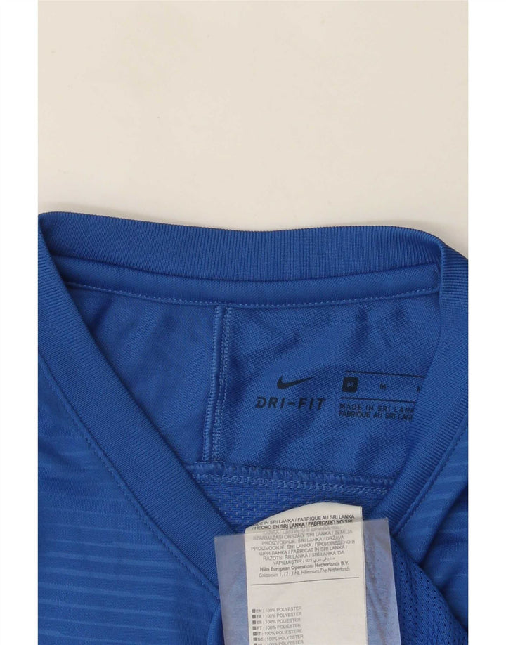 T-shirt grafica da uomo Nike Dri Fit, top in poliestere gessato blu medio