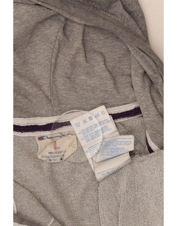 CHAMPION Mens Graphic Zip Hoodie Sweater Large Grey Cotton