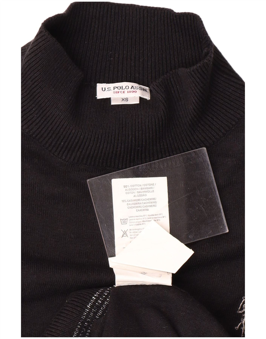 POLO ASSN. Maglione maglione da donna con collo alto UK 6 XS cotone nero