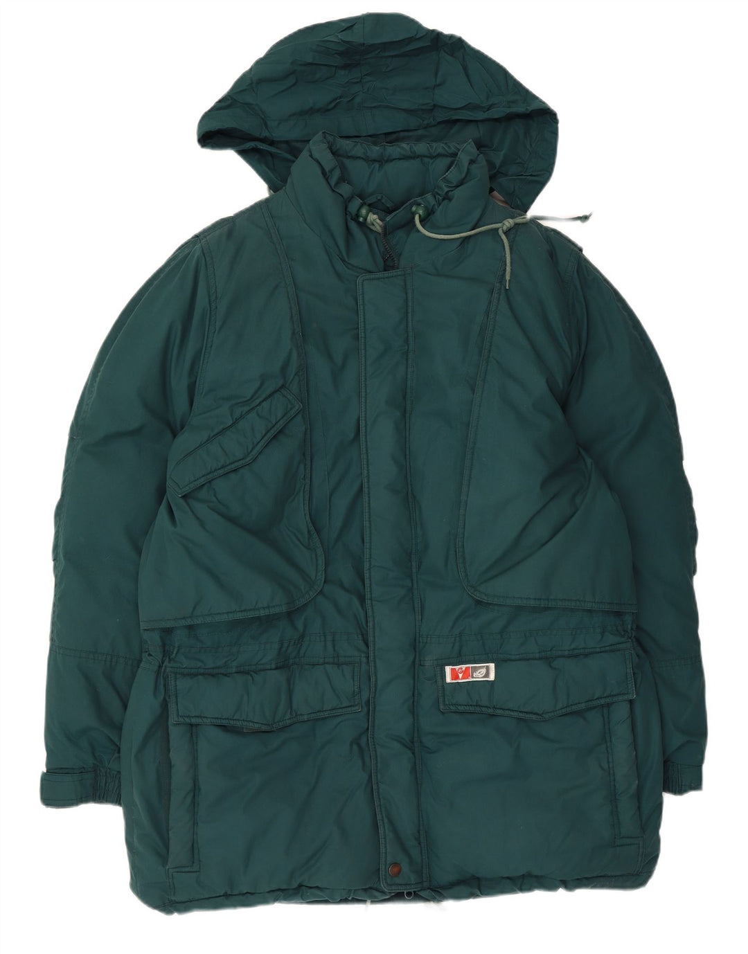 Giacca da sci imbottita con cappuccio vintage da uomo IT 54 2XL poliestere verde