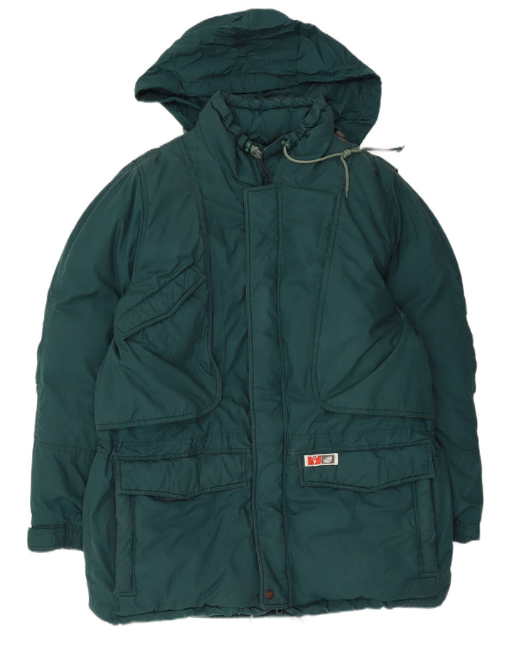 Giacca da sci imbottita con cappuccio vintage da uomo IT 54 2XL poliestere verde