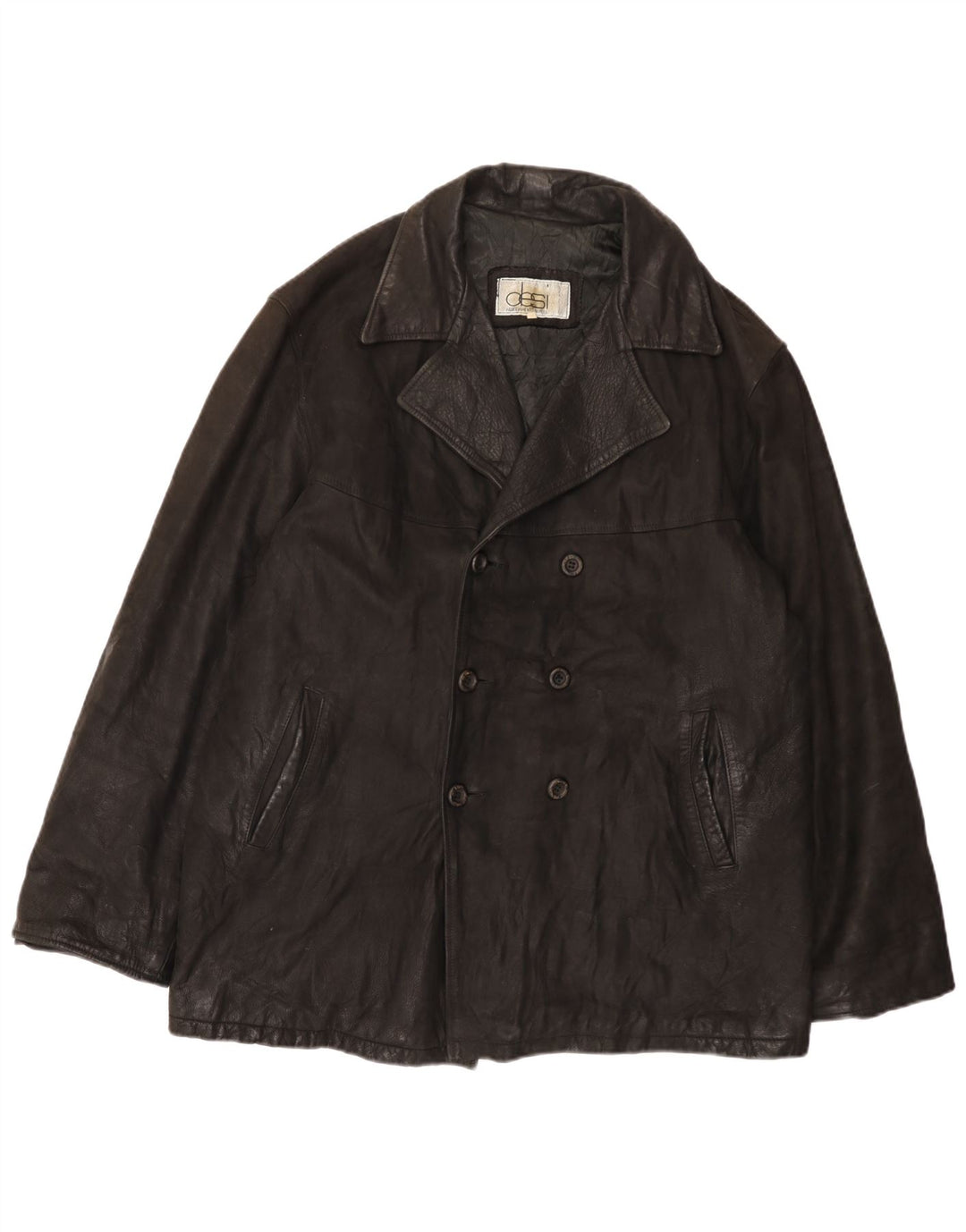 Desi Giacca in pelle doppiopetto da uomo UK 42 XL Pelle nera