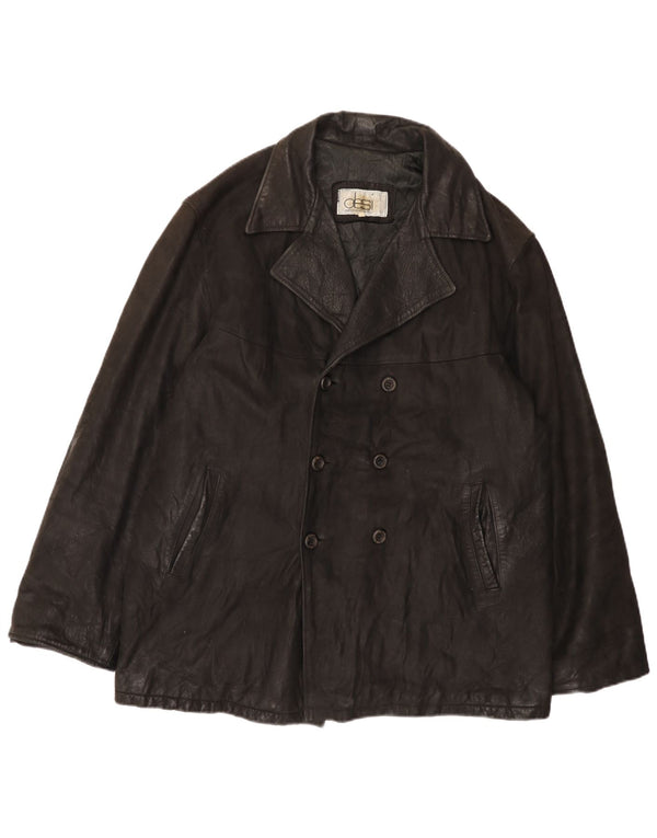 Desi Giacca in pelle doppiopetto da uomo UK 42 XL Pelle nera