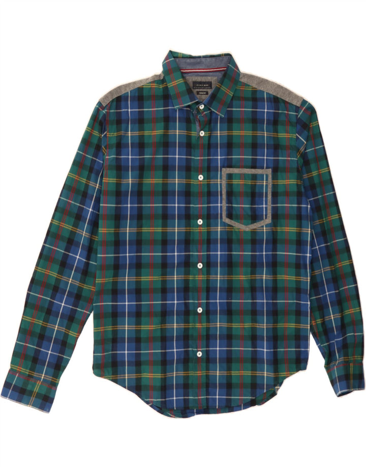 ZARA Mens Slim Fit Shirt 2XL Blue Check Cotton Vintage Zara and Second-Hand Zara from Messina Hembry 