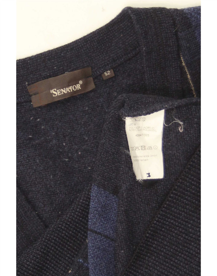 Maglione cardigan senza maniche da uomo Senator IT 52 Large Navy Blue Check