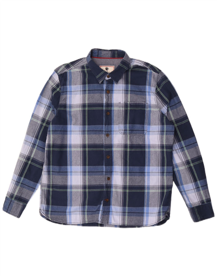 FAT FACE Camicia da uomo in flanella XL in cotone a quadri blu