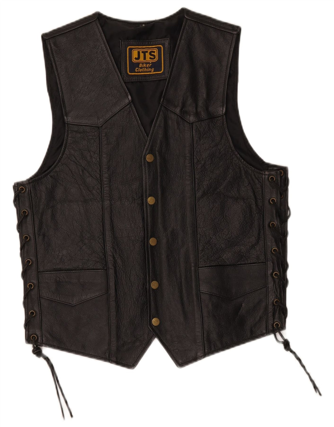 Gilet in pelle da motociclista da uomo JTS piccolo nero