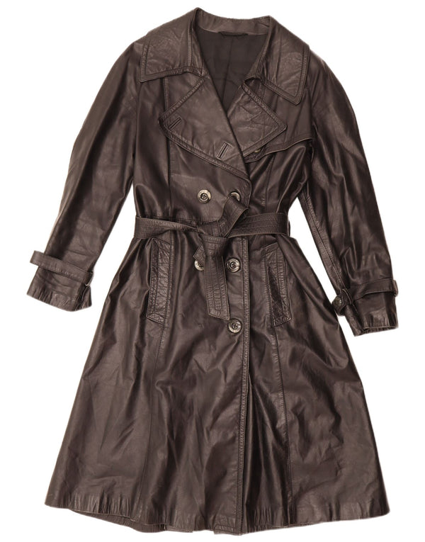 Cappotto vintage da donna in pelle doppio petto IT 46 grande nero