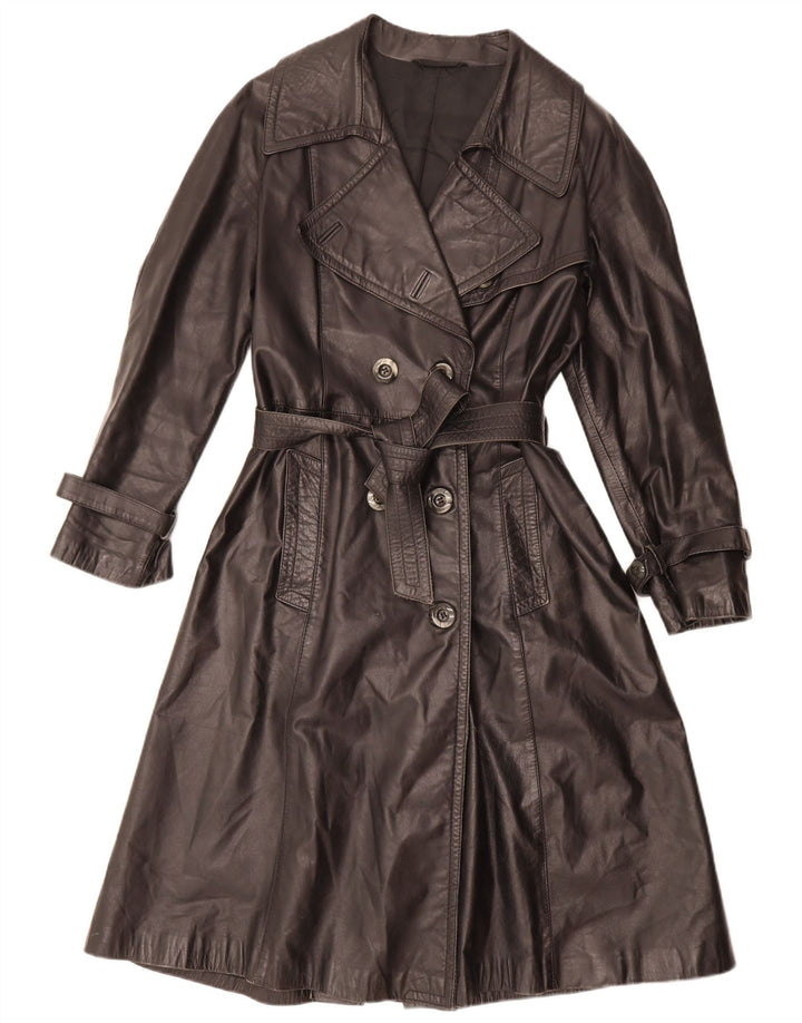 Cappotto vintage da donna in pelle doppio petto IT 46 grande nero