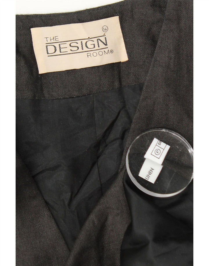 Giacca blazer vintage da donna con linea lunga a 1 bottone UK 14 Lino nero medio