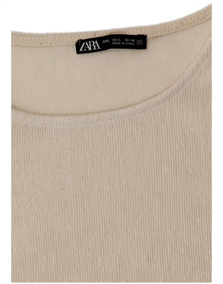Top Zara da donna in velluto a maniche lunghe, camicetta UK 14 grande beige