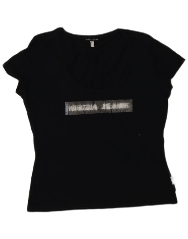 KRIZIA JEANS T-shirt grafica da donna Top IT 46 Large Nero in cotone