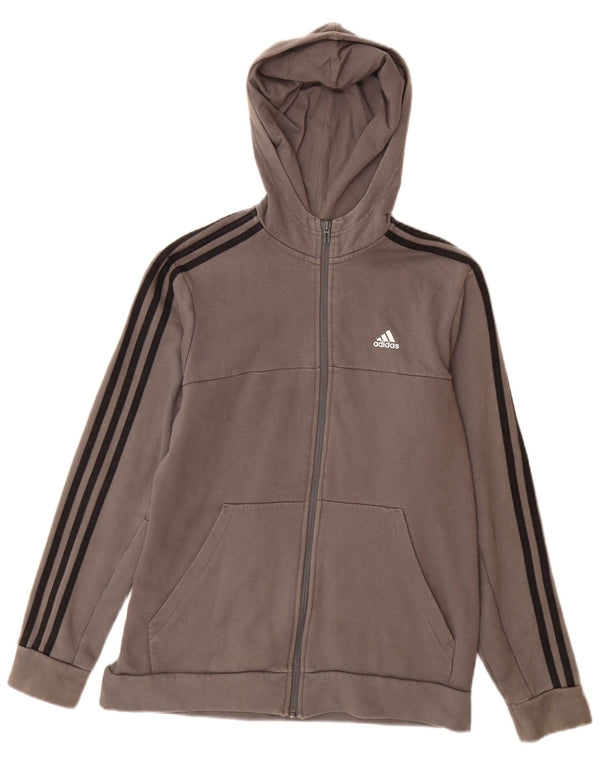 Adidas Boys Zip Hoodie Sweater 15-16 Years Grey Cotton