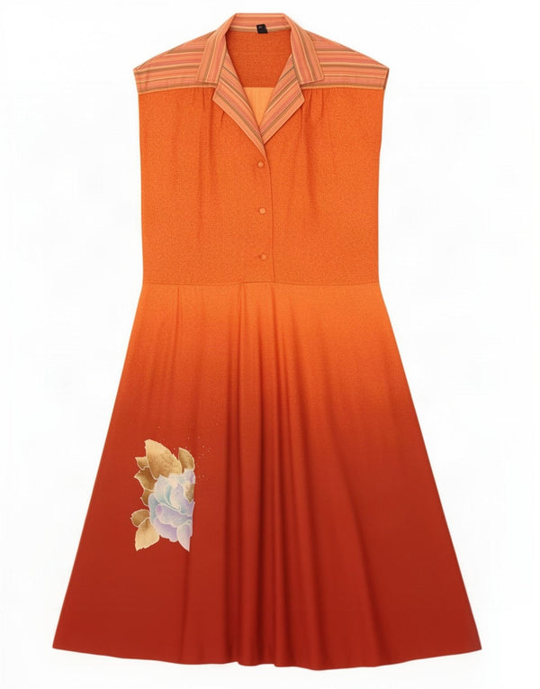 Vintage Womens Sleeveless Maxi Dress US 3 Small Orange Floral Polyamide