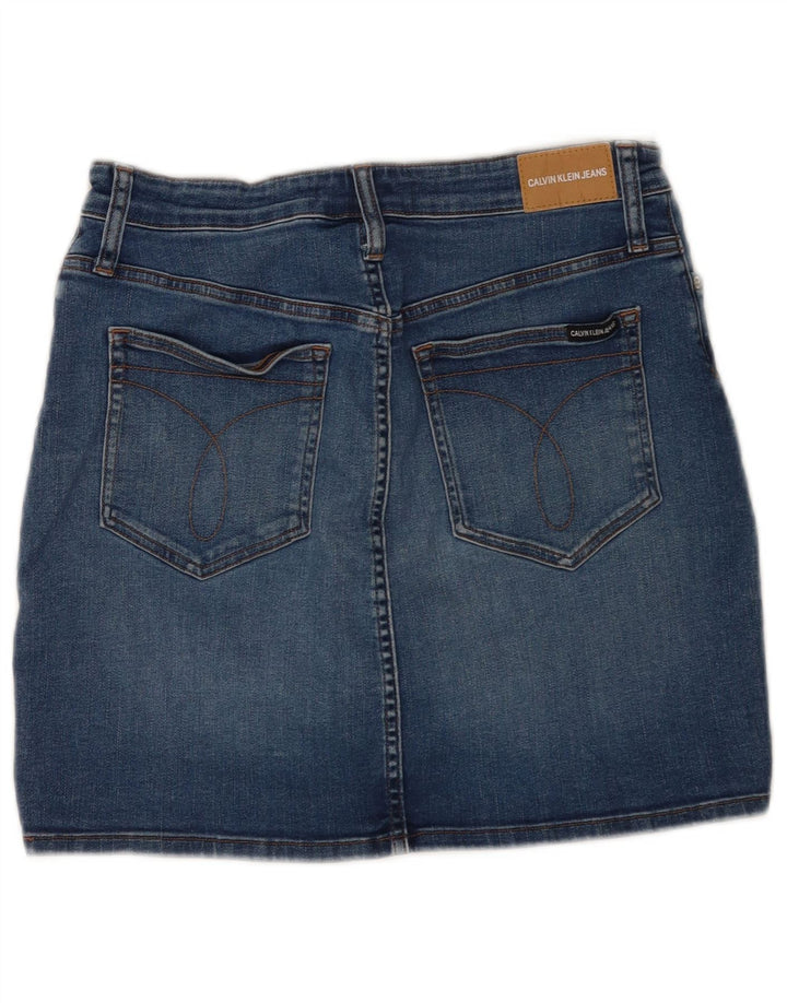 Mini gonna in denim invecchiato da donna Calvin Klein W31 cotone blu medio