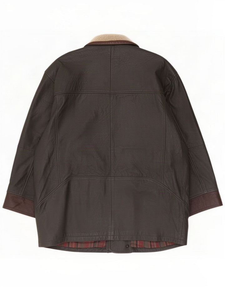 Giacca in pelle da uomo vintage UK 40 Large Marrone Colourblock