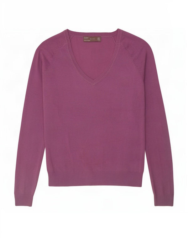 Maglione Zara da donna con scollo a V UK 10 piccolo cotone viola