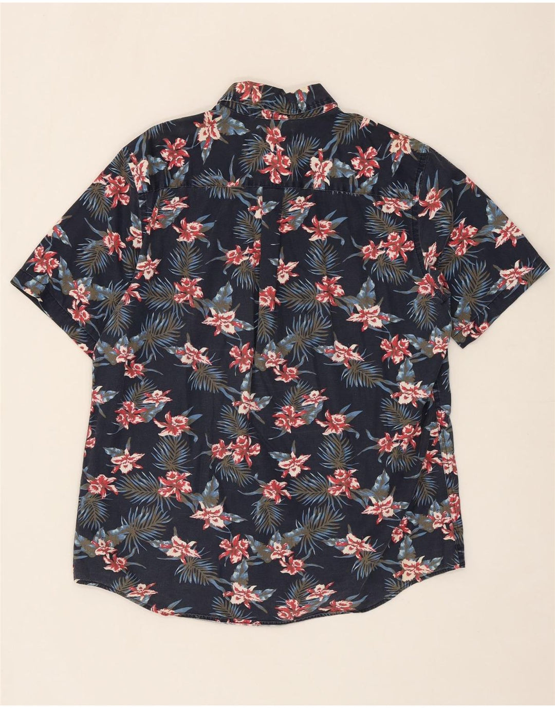 CHAPS Mens Short Sleeve Shirt Large Navy Blue Floral Cotton Vintage Chaps and Second-Hand Chaps from Messina Hembry 