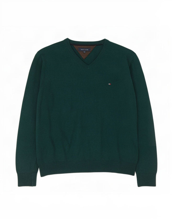 Maglione maglione con scollo a V da uomo Tommy Hilfiger 2XL lana verde