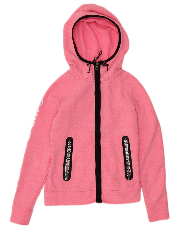 Maglione con cappuccio e zip grafica da donna vestibilità ampia SUPERDRY UK 6 XS rosa screziato