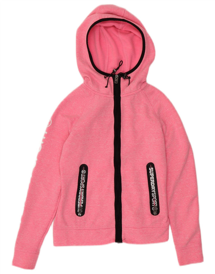 Maglione con cappuccio e zip grafica da donna vestibilità ampia SUPERDRY UK 6 XS rosa screziato
