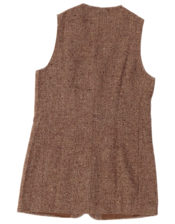 Gilet lungo da donna vintage IT 42 Lana vergine screziata marrone medio