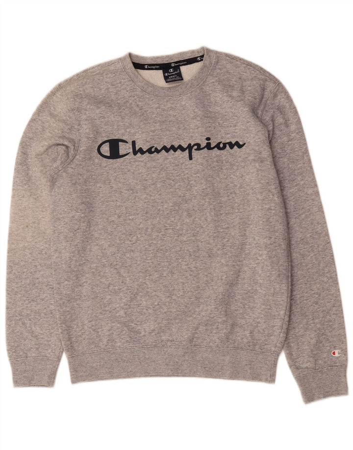 Felpa grafica da uomo Champion, maglione piccolo, cotone chiazzato grigio