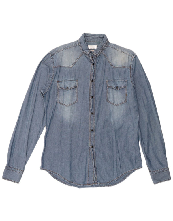 Camicia di jeans slim fit Zara da uomo grande in cotone blu