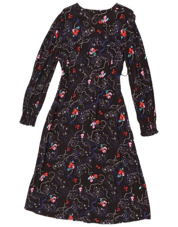 Abito lungo a maniche lunghe da donna Marks & Spencer UK 12 medio nero floreale