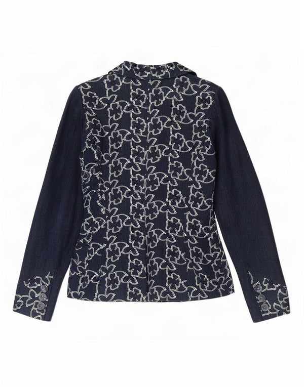 Giacca blazer da donna a 2 bottoni Ungaro UK 8 piccola blu navy floreale