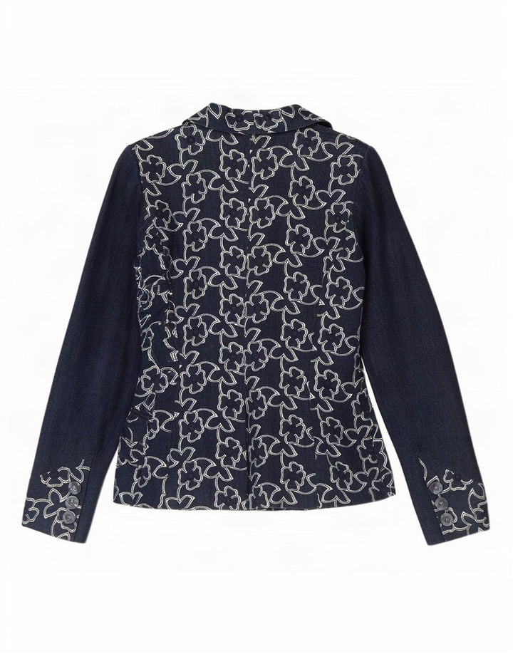 Giacca blazer da donna a 2 bottoni Ungaro UK 8 piccola blu navy floreale