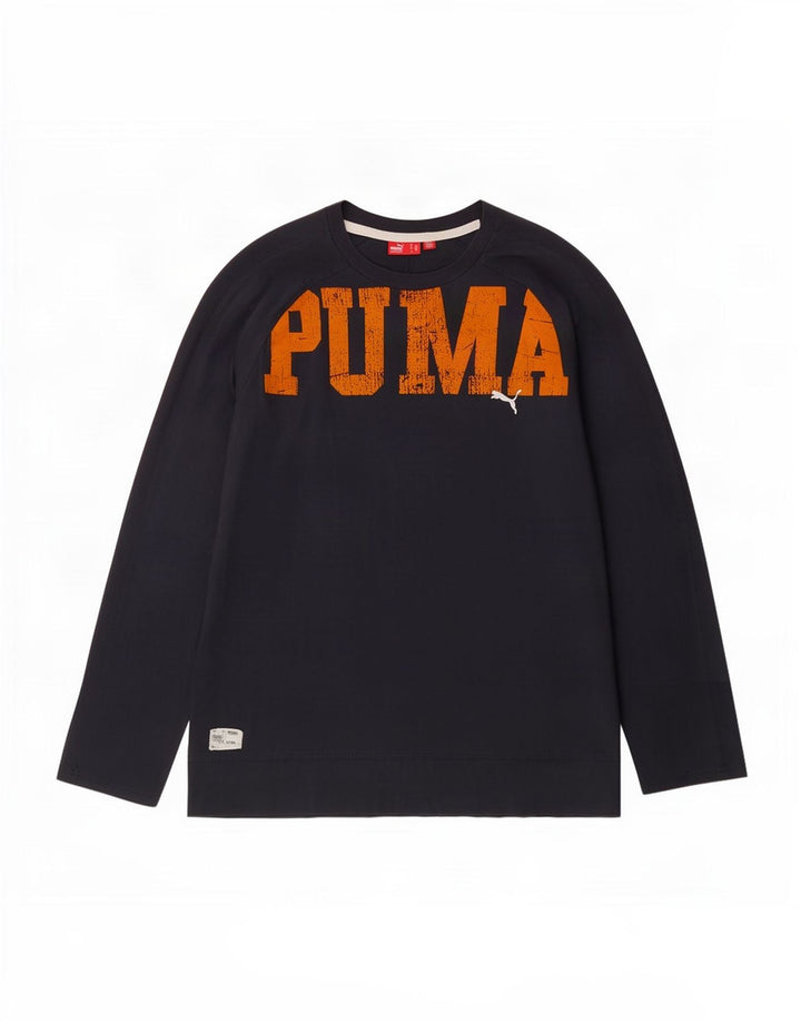 Puma Maglietta grafica da uomo a maniche lunghe grande in cotone grigio