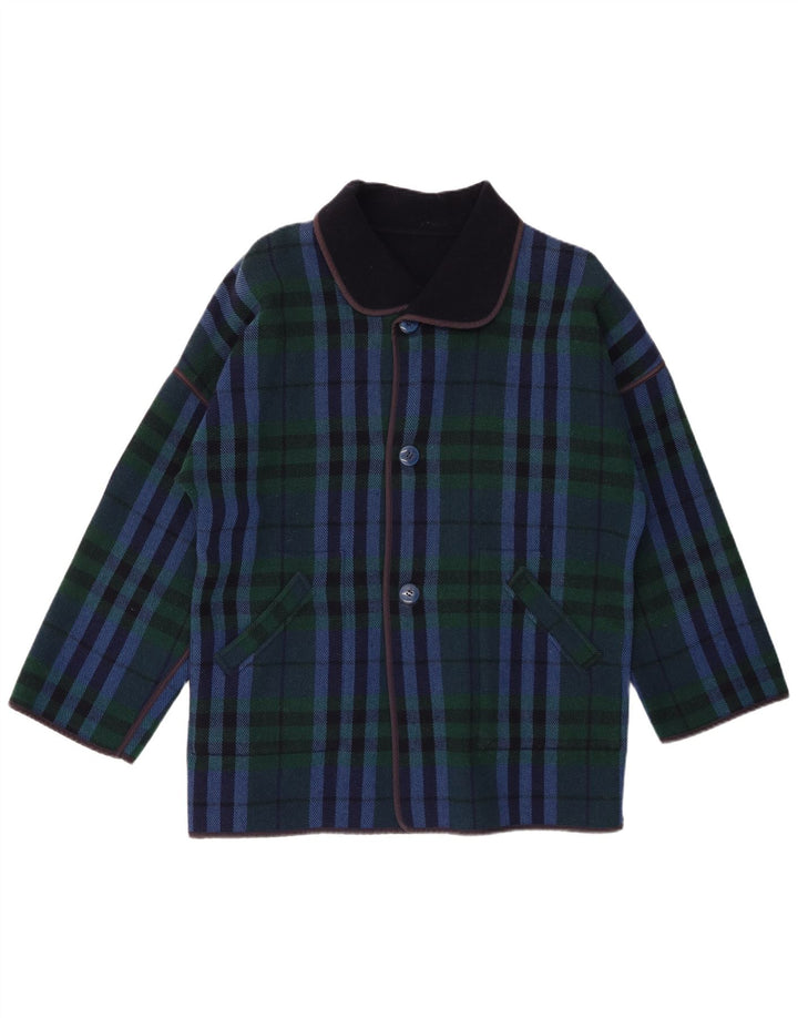 Soprabito vintage da donna IT 48 XL in lana a quadri blu navy