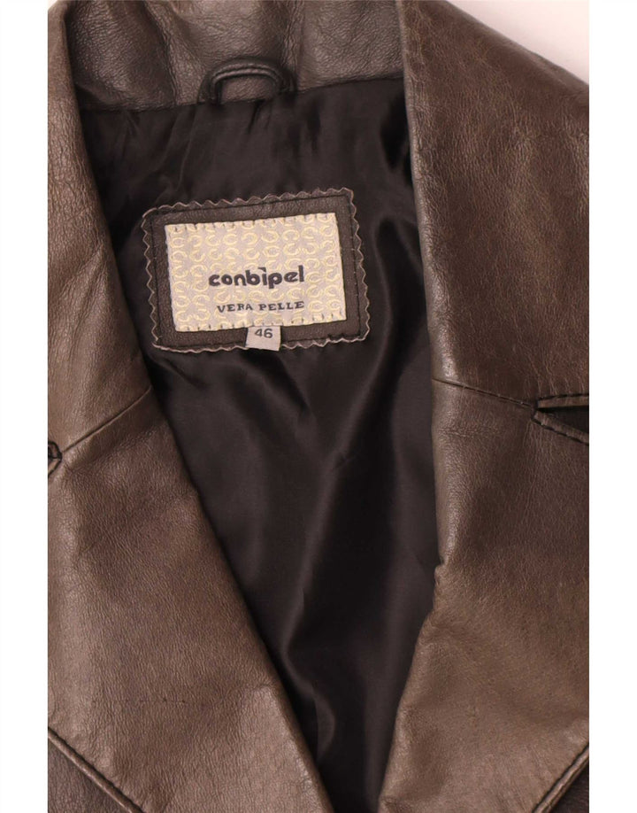 Conbipel Womens Leather Coat IT 46 Large Brown