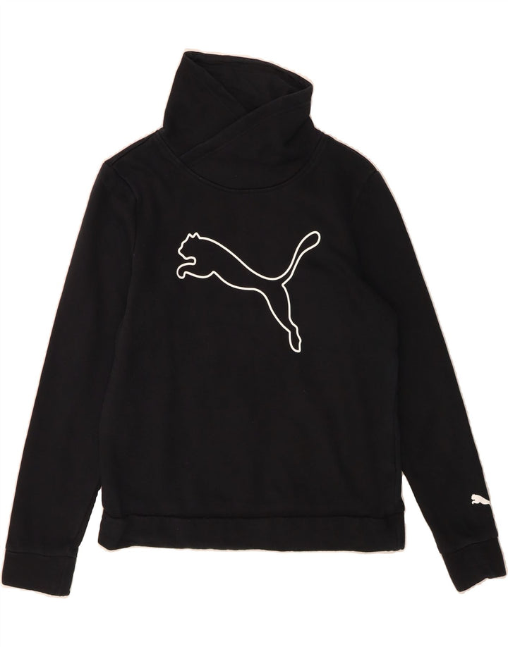 PUMA Womens Graphic Sweatshirt Jumper UK 12 Medium Black Cotton Vintage Puma and Second-Hand Puma from Messina Hembry 