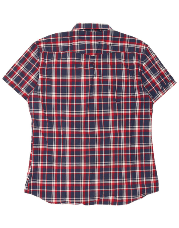 Camicia a maniche corte da uomo Datch 2XL in cotone a quadri blu navy