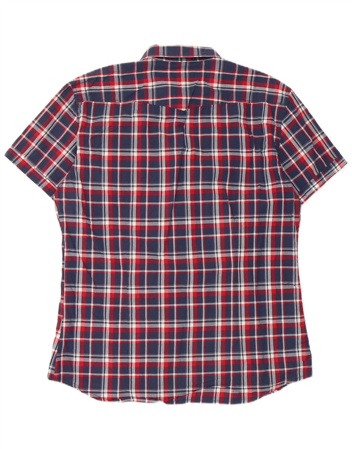 Camicia a maniche corte da uomo Datch 2XL in cotone a quadri blu navy