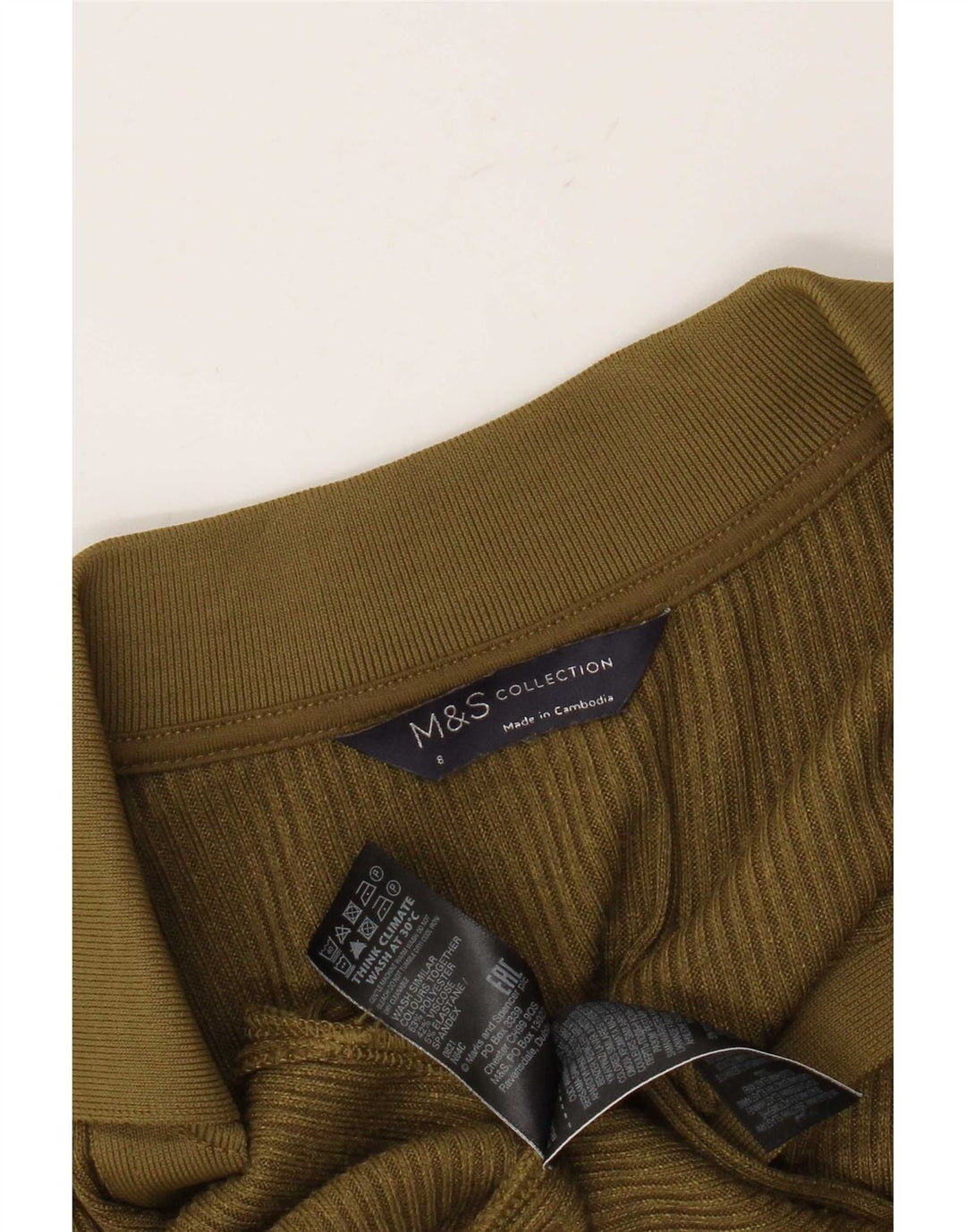 Abito maglione a maniche lunghe da donna Marks & Spencer UK 8 piccolo poliestere kaki