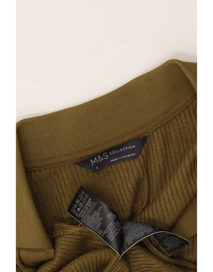 Abito maglione a maniche lunghe da donna Marks & Spencer UK 8 piccolo poliestere kaki
