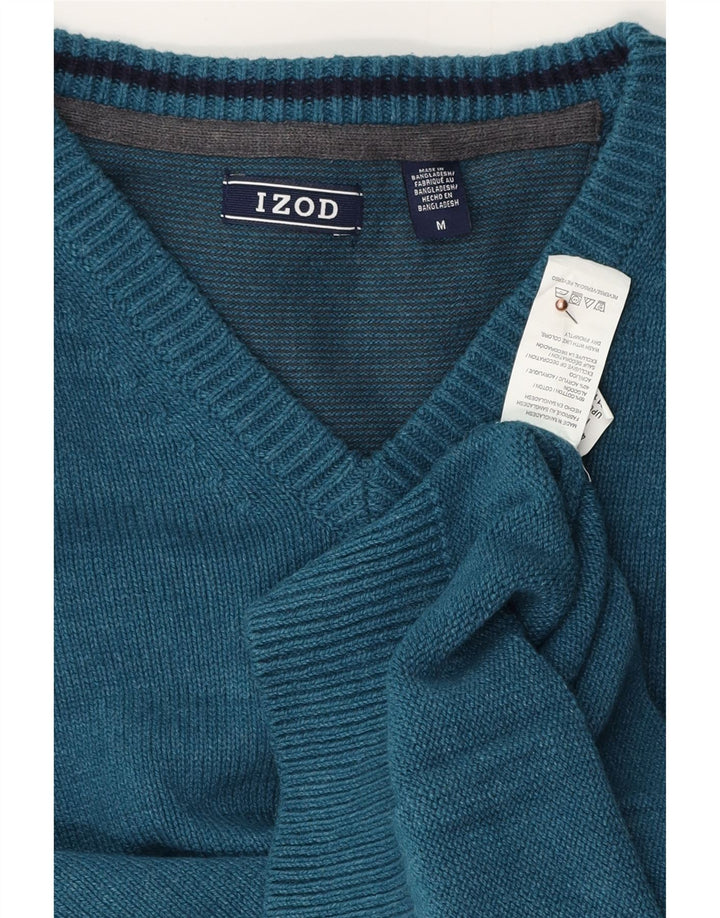 IZOD Mens V-Neck Jumper Sweater Medium Blue Cotton